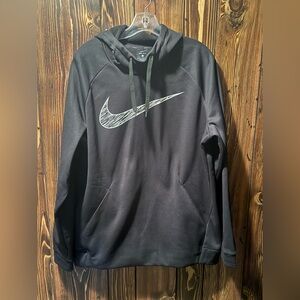 Nike Therma-FIT Black and White Hoodie with Scribble Swoosh + Dri-FIT - Large